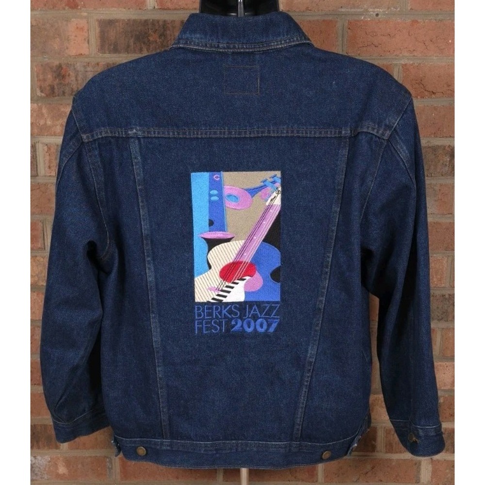 Wrangler Jacket Mens M Blue Denim Jean Trucker Western‎ Berks Jazz Fest 2007